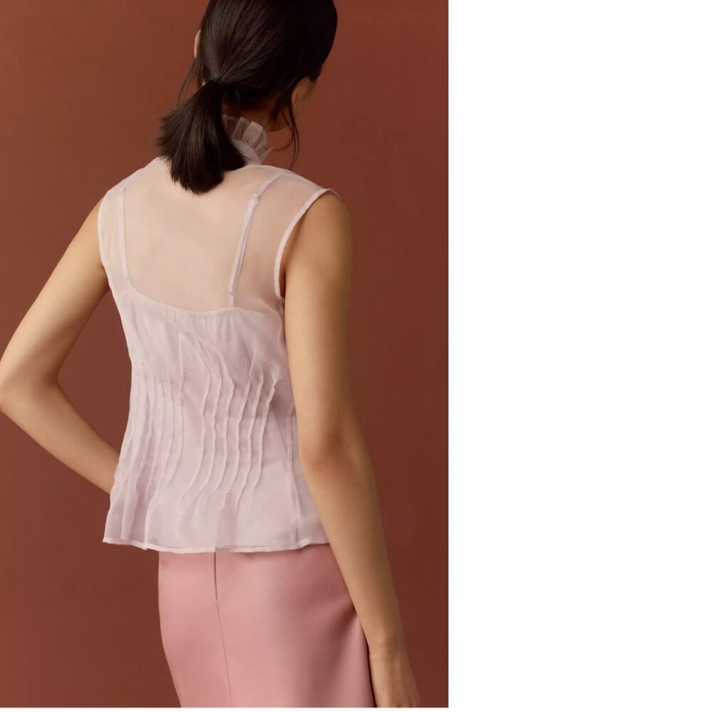 By Anthropologie Sheer Pleated Tank top blouse buttondown size M lilac color - Picture 4 of 4